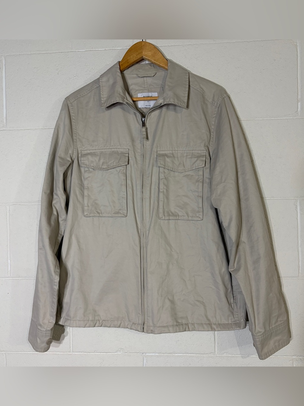 Old Navy Men's Khaki Shacket Jacket Full Zip Point Collar Classic Fit Size S